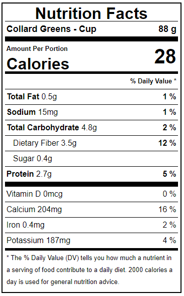 Collard Greens Facts Label