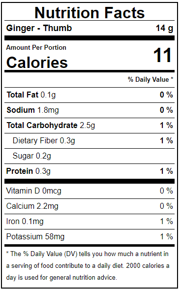 Ginger Root Facts Label