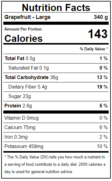 Grapefruit Facts Label