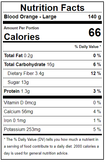 Blood Orange Facts Label